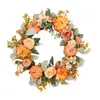 Corona de otoño con calabazas y peonías artificiales, decoración de vid de plástico, guirnalda para colgar en la pared para Acción de Gracias, Festival de la Cosecha y fiestas navideñas