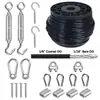 Kit de accesorios de cable para guirnalda de luces de acero inoxidable para exteriores, cuerda de cable de PVC, kit de ganchos de apertura