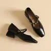 Zapatos Estilo Chanel 2025 con Tacones Gruesos para Mujer, Zapatos Mary Jane con Elegancia Francesa, Zapatos de Piel de Tacón Medio para Primavera con Punteras Cuadradas