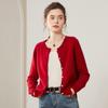 Cárdigan de cachemira de otoño e invierno para mujer, suéter plano de manga larga con cuello redondo, elegante prenda exterior, suéter cálido de cachemira, abrigo pequeño