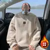 Sudadera negra minimalista estilo americano con cuello redondo para hombre, adecuada para primavera, otoño e invierno, marca de moda, corte holgado, casual, talla grande, sin capucha