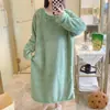 Pijama de Franela para Mujer Otoño e Invierno, Camisón Cálido Dulce y Sencillo de Color Liso para Mujer, Tallas Grandes, Ropa de Casa Holgada