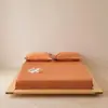 Lençol de baixo com elástico liso 100% algodão fio 50 cetim algodão de fibra longa, capa de cama lisa de cor sólida pura de algodão para crianças e estudantes