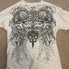 Camiseta de Manga Corta con Patrón Grande de Calavera Vintage Ajuste Holgado Top Oversize Streetwear Punk Oscuro Y2K Harajuku