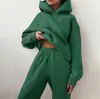 2026 Moda Casual Cruzada Primavera y Otoño Sudadera con Capucha Conjunto de Dos Piezas Manga Larga Color Sólido Forro Polar Jogger Traje Casual