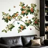 Pegatinas de Pared Estilo Chino Meticuloso de Flores de Begonia y Pájaros, Decoración de Pared Nueva Estilo Chino para Sala de Estar y Estudio, Pegatinas de Pared Impermeables Autoadhesivas