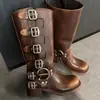 Miu * Botas Home Knight hebilla de cinturón tacón grueso Botas Martin para Mujer botas retro de cuero genuino hasta la rodilla Botas de cowboy occidentales