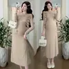Vestido de Punto con Cuello de Encaje Off-Shoulder, Moda Elegante Nueva para Primavera y Otoño, para Mujeres Embarazadas