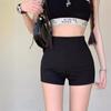 Shorts Casuales de Pierna Ancha Corte A Negros Shorts de Traje Verano 2024 Nuevo Elástico Adelgazante Look Delgado Cintura Alta