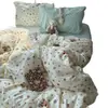Conjunto de quatro peças em algodão acolchoado estilo coreano, cor dupla, fresco e fofo, capa de edredom com desenho animado, lençol de cama, colcha de estudante, conjunto de três peças para dormitório