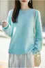 Outono Inverno 2026 Novo Suéter de Lã 100% Escovado com Fio Longo Malha Feminino Gola Redonda Solto Roupa Feminina Blusa de Manga Longa Suéter