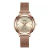 Relógio Feminino Minimalista Popular Goldie Transfronteiriço com Pulseira de Malha, Mostrador Cortado em Diamante, À Prova d'Água, Versátil, Nicho, Luxo Leve