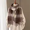 Estilo Coreano Puntos de Colores Cuadros Imitación Cachemir Cálido Chal de Invierno Moda Otoño Invierno Versátil para el Trabajo Calentador de Cuello Bufanda con Borlas