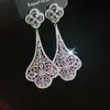 Hada de las Flores~Pendientes de Flor con Gota de Agua de Zircón Rosa de Princesa, Pendientes de Estilo Palacio Retro, Pendientes de Lujo Ligero y de Gama Alta