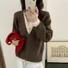 Moda feminina transfronteiriça: um look de duas peças com cardigã de malha com decote V em blocos de cor, um novo suéter estilo coreano para mulheres, perfeito para outono e inverno