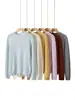 Suéter de Seda de Morera 25% y Cachemir 75% para Mujer, Otoño/Invierno, Cuello Redondo Tejido, Corte Relajado, Color Sólido, Prenda Base