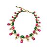 Estilo Occidental Bronce Antiguo Chapado en Oro Vintage de 18K, Combinado con Rojo y Verde, Presentando Diseño de Piedra Natural Rojo Rosa, Artesanía Pesada