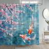 Cortina de ducha Daifa transfronteriza Flor rosa Pez Koi Flor de cerezo Pez carpa Piedra Estilo japonés Tela de poliéster Decoración de baño Gancho