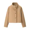 Moda femenina europea y americana transfronteriza AliExpress abrigo de lana elegante de un solo pecho con cuello alto corto