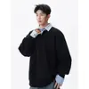 Sudadera Falsa de Dos Piezas con Cuello Polo para Hombre, Chaleco de Pareja para Primavera y Otoño, Corte Holgado, Estilo Universitario, Camiseta con Cuello de Solapa, Top Versátil de Calle