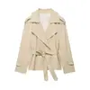 Moda Curta Estilo Europeu e Americano Roupas Femininas Atacado Cor Sólida 2026 Novo Cinto Transfronteiriço Casaco Trench Jacket Azul
