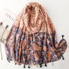 Bufanda de Algodón de Sarga de Estilo Étnico de Otoño para Mujer, Combinación de Colores Versátil, Recomendada, Chal Largo con Patrón de Plantas, Cálido, Sencillo y Elegante