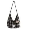 Bolsa de Ombro Xadrez Elegante e Moderna para Mulheres 2025 Outono Nova Bolsa de Lona Grande Capacidade Casual Bolsa Dumpling Bolsa Transversal