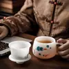 Taza separadora de té pintada a mano con engobe, taza estilo chino para uso doméstico y de oficina, con tapa y filtro, para preparación personal de té