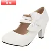 Zapatos de tacón con lazo, modelo de comercio exterior, zapatos de mujer talla grande, tallas 40-48, talla pequeña 33, zapatos Mary Jane de tacón grueso, tallas 8-22