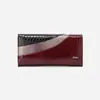 Cartera de piel genuina para mujer con bloques de color, tarjetero multi-funcional de moda, patrón de cocodrilo, bolso de mano con cierre magnético