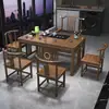 Nuevo juego de mesa de té y sillas de madera maciza estilo chino para balcón de apartamento pequeño, juego para sala de estar de té kung fu para el hogar, mesa de té integrada para preparar té