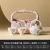 Juego de Té de Viaje Morado Degradado Cerámica Una Tetera Dos Tazas Bolsa Portátil Tetera de Clavel Tallada Pintada a Mano