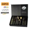 Conjunto de Talheres de Aço Inoxidável para Mesa Amazon Transfronteiriço 24 Peças Caixa de Presente para 6 Pessoas Faca, Garfo e Colher Ocidentais para Bife