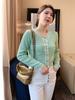 Cárdigan de Punto con Bloques de Color y Botones Dorados de una Sola Fila Estilo Moda de Hong Kong y Estadounidense para Mujer, Chaqueta Corta de Primavera Temprana