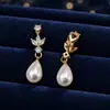 Pendientes de Clip de Zirconia de Cobre de Alta Gama para Mujer, Elegantes de Lujo Ligero, Pendientes de Perla Gota de Agua Nupciales, Venta al por Mayor Transfronteriza