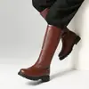 Botas de caballero retro transfronterizas europeas y americanas, de caña alta para hombre, punta redonda, tacón grueso, tacón medio, botas largas, negras y marrones, disponibles en tallas grandes, botas de motocicleta, talla 48