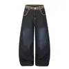 Jeans unisex de pierna curva con estampado de leopardo lavado retro americano, bordados de letras, corte holgado, pierna ancha, pantalones largos, 2026