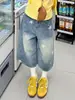 Shorts de Mezclilla Cortos Rectos Estampado de Estrellas Estilo Americano Transfronterizos, Nuevos Shorts de Verano de Cintura Alta Sueltos de Pierna Ancha Modernos
