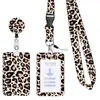 Lanyard Impreso de Poliéster con Estampado de Leopardo y Parche de ABS con Epoxi, Portatarjeta de Identificación de Extracción Fácil, Funda para Tarjeta, Set de Lanyard con Clip de Perro