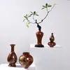 Vaso de Cerámica Rojo Dorado Estético Florero de Ciruelo Florero de Calabaza Arreglo Floral Librero Estante Antiguo Adornos de Estudio