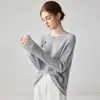 Suéter de punto tridimensional de lujo minimalista, cuello redondo, de seda de morera y cachemira, suéter casual holgado para mujer
