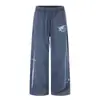 Calça casual de moletom esportiva de perna larga, baggy, estilo rua, com estampa de letras retrô americana e bolso, para homens