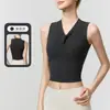 Suministro Directo de Fábrica Chaleco sin Mangas de Cuello en V con Lazos Retorcidos y Almohadillas Integradas en el Pecho, Crop Top de Cintura Alta para Fitness, Crop Top Sexy