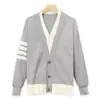 Cardigan Elegante de Alta Qualidade Outono e Inverno Cor Contrastante Retro Gola V Costura Suéter Suéter Casaco Masculino