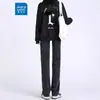 Jeans Reta Edição Estreita Forrado com Fleece Cinza Preto Feminino Outono e Inverno Explosões Cintura Alta Tall Stretch Calças Tubo Fumaça
