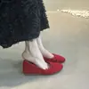 Zapatos planos estilo francés, modernos zapatos de abuela para mujer de suela blanda de piel de oveja, mocasines rojos, mocasines poco profundos de cuero suave tipo rollito de huevo