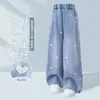 Calça Feminina 2026 Primavera e Outono Novo Estilo Calça Longa Média e Grande para Crianças Calça Casual de Perna Larga Jeans para Meninas Venda por Atacado