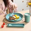 Prato Tigela de Palha de Trigo Amazon Transfronteiriço Plástico Talheres Portáteis Faca Garfo Hashi Prato Copo de Água Tigela de Arroz Conjunto