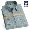 Camisa de Cuadros de Algodón Puro para Hombre Casual Cepillada de Manga Larga Tops Versátiles de Algodón Tallas Grandes