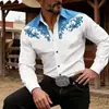 Camisa masculina 3D para primavera e outono, estilo cowboy ocidental, camisa de manga comprida masculina com elasticidade em quatro direções, solta e moderna